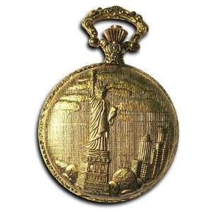   Chain Goldr Tone statue of liberty Pocket Watch with 14 Clip on Chain