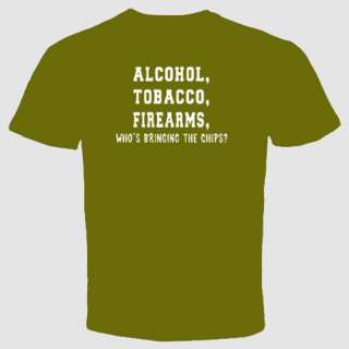 alcohol tobacco firearms funny t shirt smoke slogan Tee  