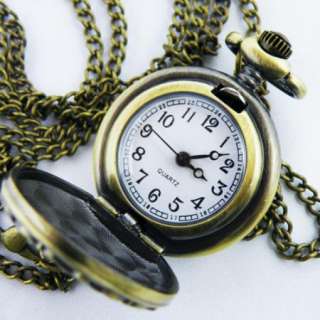   case Copper toned Quartz Pocket Watch Pandent Necklace Chain  