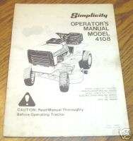 Simplicity 4108 Lawn Tractor Operators Manual book  