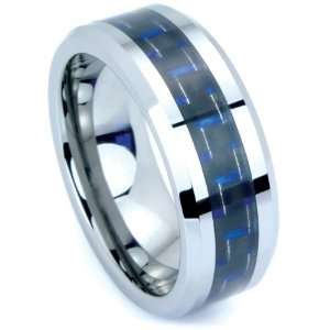   8mm Wedding Band with Blue Carbon Fiber in Size 9.5   Aether Jewelry