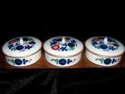 Antique Japanese Fukagawa Porcelain Covered Bowl Set 3 Wood Tray Kin 