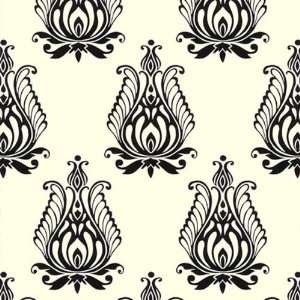  Crewel Fabric Blooms Black on Off White Cotton Duck