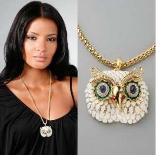 4508 New Fashion Jewelry White Crystal Owl Pendant Necklace Chain 