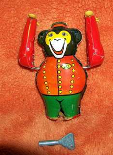   Joustra France Monkey Acrobat Tumbling Windup Tin Toy Works With Key