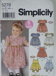 SIMPLICITY 5279 SEWING PATTERN NEW ~ TODDLER DRESS   HAIR BAND BOTTOMS 