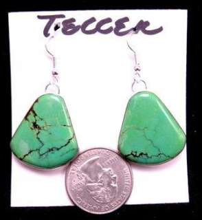 Navajo Everett & Mary Teller Nevada Green Turquoise Silver Earrings 