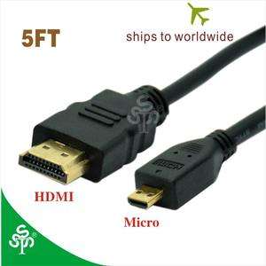 5ft Micro HDMI to HDMI Male Cable For Motorola Droid X2/RAZR/Electrify 