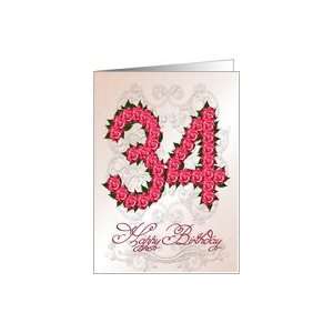  34th birthday card with roses and leaves Card Toys 