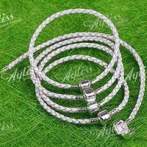 White Cowhide Leather Cord Chain Bracelet Fit Charms 5P  