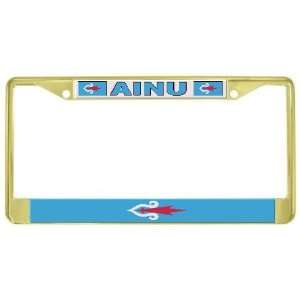  Ainu Utari Flag Gold Tone Metal License Plate Frame Holder 