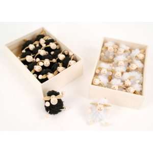  Mini Sheep / Lambs in Wood Box, 12 Black & 12 White Toys 