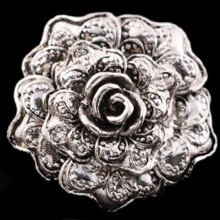 Tibet silver twist flower rose bead adjustable ring VTG  