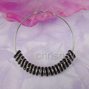   Jewelry 1pair Earring Set Silver 65mm Hoop & Rhinestone Spacer Beads
