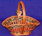 Vintage Oblong Beaded Wicker Basket with Teak Inlay