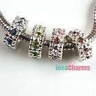 30X 150936 Silver Plated Alloy Rhinestone Bead Fit Charms Bracelet ON 