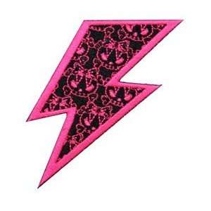Creepy Zombie Dead Horror Gothic Iron on Patch   Pink Lightning Bolt 