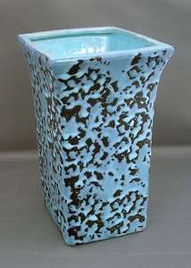 Vintage 1950s McCoy Art Pottery 7 Inch Aqua Brocade Vase  
