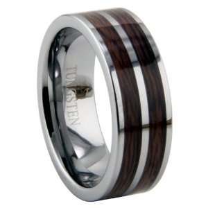  8mm Tungsten Ring with Double Wood Inlay   Size 8 Jewelry