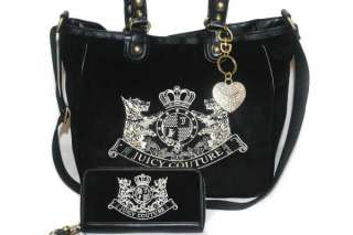 NWT JUICY COUTURE Black Scottie Embroidery W Heart Charm Large Bag 