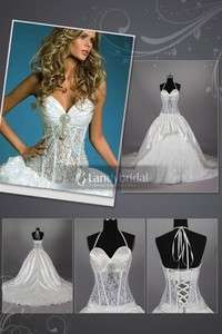 New Pageant White Ivory Lace Satin A line Wedding Dress Bridal Gown 