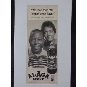 Hank Aaron Milwaukee Braves & His Wife 1964 Alaga Syrup Advertisement 