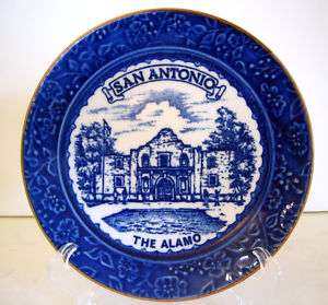 The Alamo San Antonio Cobalt Blue White Souvenir Plate  