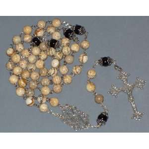 com 8 mm gemstone Picture Jasper beads Vintage Rosary   23 1/2 long 