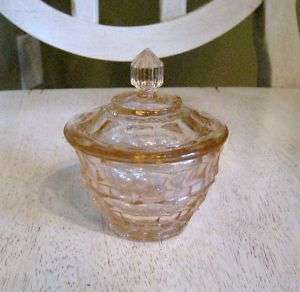 Vintage Pink Depression Glass Small Lidded Jar Vanity  