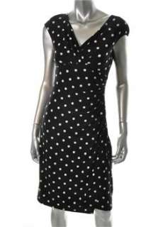   Lauren NEW Petite Versatile Dress Black Polka Dot Ruched 8P  