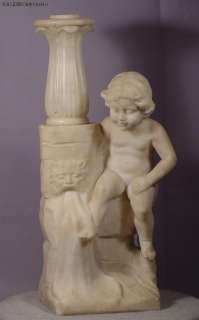 Antique Carved Alabaster Putto Fountain Lamp Sculpture  