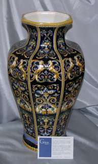 NEW Octogonal Vase Renaissance Fond Bleu Gien  