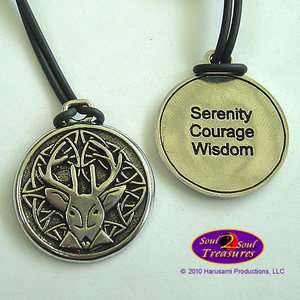   STAG DEER PENDANT Message Serenity Courage Wisdom Lead free Pewter