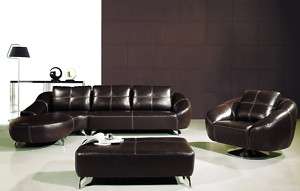 Modern sofa sectional chaise chair set brown leather 4p  
