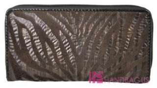 New Felt Suede Shiny Velvety Zebra Checkbook Wallet Zip Around Brown 