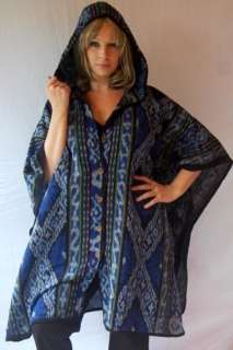 X357S BLUE/PONCHO RUANA JACKET M L XL 1X 2X 3X 4X HOODED BUTTONS 