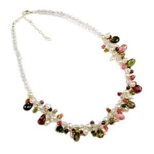 Watermelon Tourmaline, Garnet and Freshwater Pearl Necklace