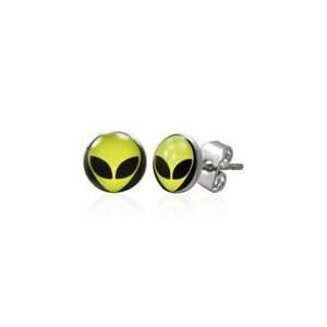 Alien Face 6.9mm Stainless Steel Stud Earrings