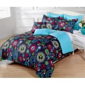   Peace Sign Black Comforter Set Twin / Twin XL Size Bedding Home