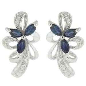 14K White Gold Blue Sapphire Diamond Earrings Diamond quality AA (I1 