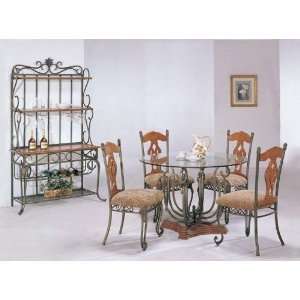All new item 5 pc metal and glass dining table set with wood seat back 