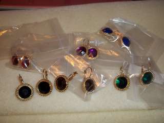 Pair Goldtone Lever Back Earrings with Colorful Center Stone Choose 