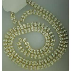  CZ ICED OUT BLING HIPHOP TWO ROW WHITE 36 GOLD CHAIN 