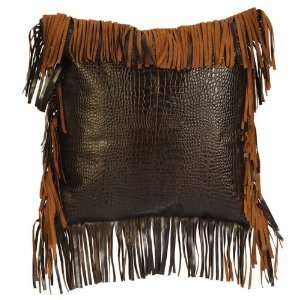  Rustic Gator Leather Fringed Pillow