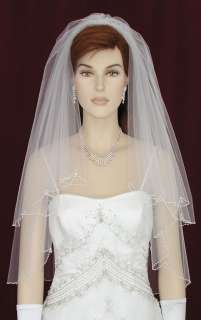 2Tier White/Ivory Elbow Wedding Bridal Veil Crystal s18  