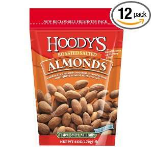 Hoodys Roasted Salted Almonds, 6 Ounce Gusset Bags (Pack of 12 