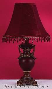 Old World Tuscan St/2 Table Accent Lamps Burgundy Shade  