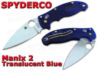 Spyderco Manix2 TRANSLUCENT BLUE Lightweight Plain Edge Folder 