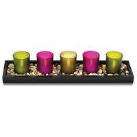 FineLife Glass Tea Light Candle Set with Rich Wood Tray  