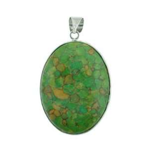com Pendants   Mosaic Magnesite Oval Inlay Silver Plated Base Metal 